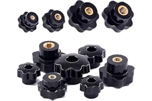Hilitchi Plastic Screw On Type Knurled Clamping Nuts Knob Handle Star Knob Black Threaded Hand Knob(Assortment Kit-32PCS)