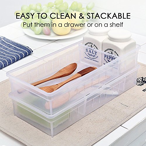 Drawer Organizer, AnumIt Clear Plastic Storage Drawers with 2 Adjustable Drawer Dividers for Office, School, Kitchen, Dresser, Desk, Bedroom (2 Pack)