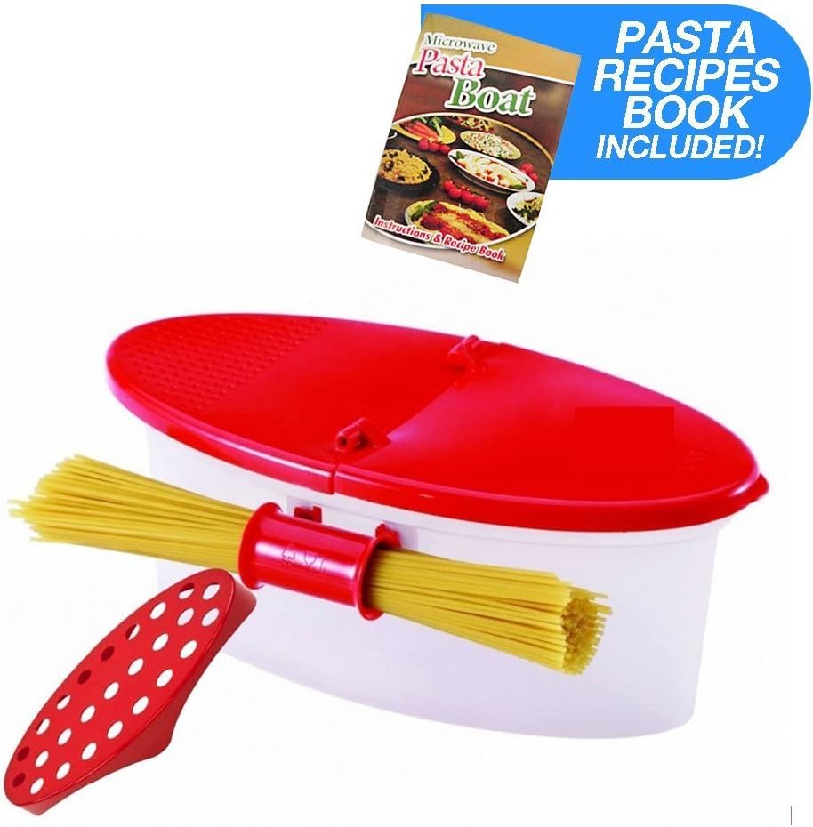 Hot Pasta Boat Heat Resistant PP Material Microwave Steamer Boat Strainer with Recipe Book, Vibrant Red, 4 Pcs | 925. 03