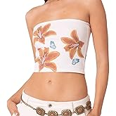 Muineobuka Women Y2k Floral Tube Tops Flower Print Strapless Sleeveless Bandeau Tops Summer Going Out Cropped Tube Tops