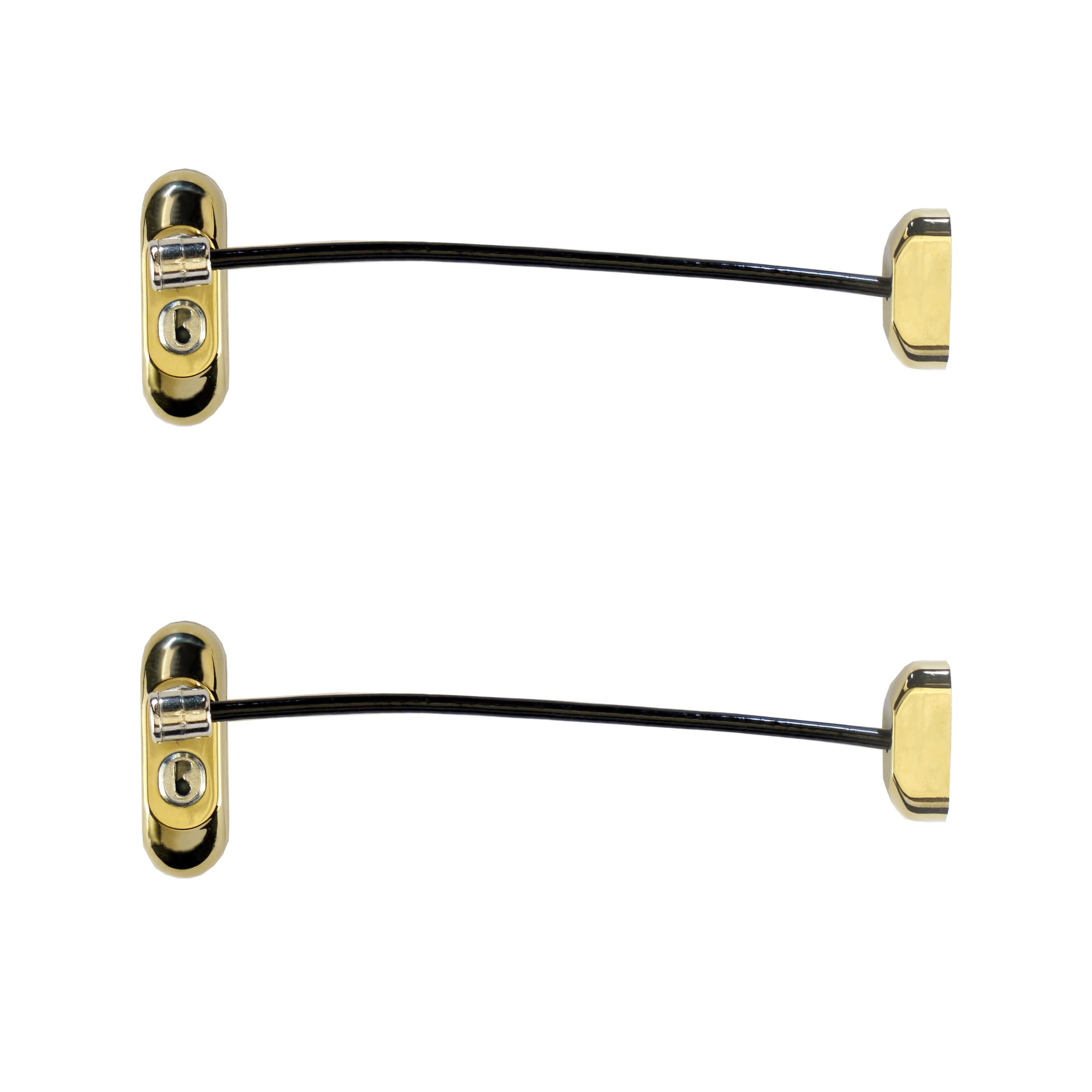UAP Window Restrictor with Key - Window Safety Locks with 20cm Cable, Window Locks for Child Safety, Security Window Limiter Restrictor for All Types of Windows (2 Locks, PVD Gold - Black Cable)