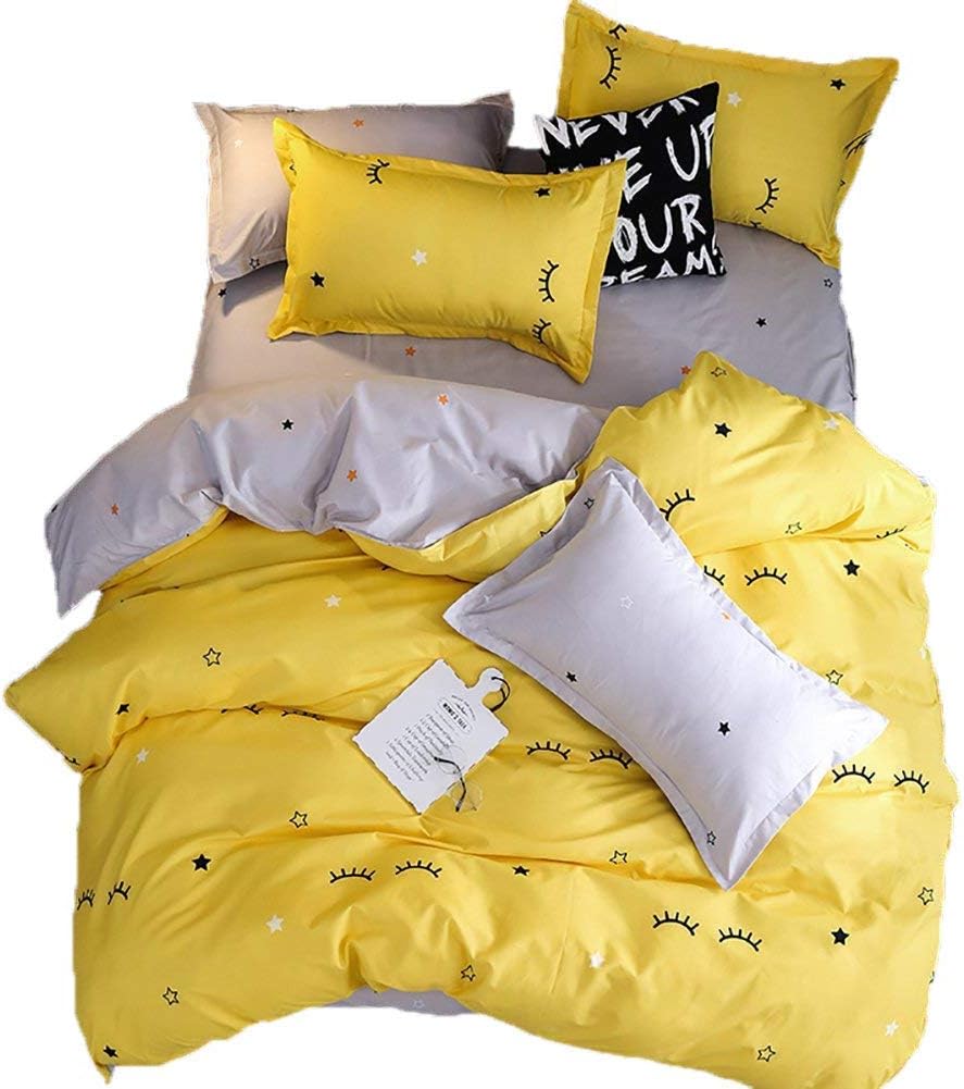 Hxiang 3Pcs Blue Cartoon Star Universe Planets Beddding Set(No Comforter and Sheet) for Kids Teen Boys and Girls (Yellow, Queen)