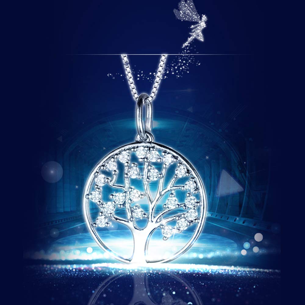 Collier et Pendentif Motif Arbre,en Argent 925 Femme Cable Chaine 45+5CM