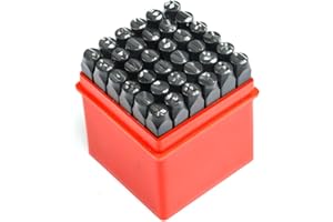 MESHESHE 36PCS Uppercase Letter and Number Metal Stamp Set，1/4 inch (6mm) Alphabet A-Z and Number 0-9 and Symbol, Iron Stamps Punch Press Tool for Imprinting on Metal/Jewelry/Wood/Plastic/Leather