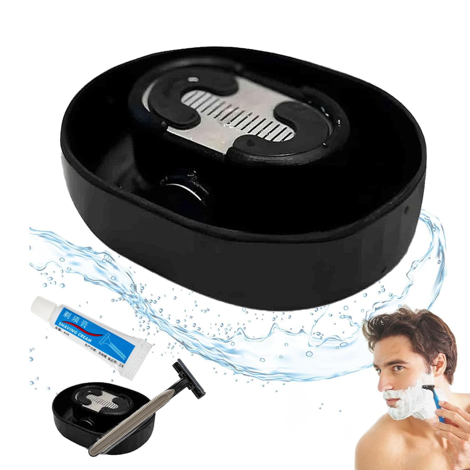 Photo 1 of 1 Pack Razor Rinser, Manual Push-Type Razor Rinser, Shaving Razor Rinser Cleaner, Clean Your Razor Efficiently, Save Water, and Ditch The Sink, with 1 Shaver and 1 Shaving Cream, Black