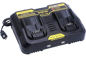 Biswaye DCB102 Fast Dual Charger Compatible with Dewalt 12V-20V MAX Lithium Battery DCB206 DCB207 DCB609 DCB120 DCB124 Charge
