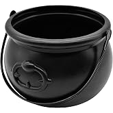SpinLaLa 8" Plastic Black Cauldron Kettle Halloween Candy Bowl, Large Witch Cauldron Pot Bucket for Halloween Decorations Trick or Treat Party Supplies