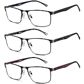 Lcbestbro 3 Pack Blue light Blocking Reading Glasses for Men, Stylish Metal Frame Readers