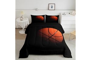 Castle Fairy Queen Size Basketball Comforter Set for Boys Kids Teens,Ultra Soft Microfiber Sports Theme Black and Orange Basketball Bedding Sets with 1 Comforter and 2 Pillowcases