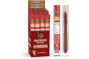 Long John Snacks Honey BBQ Smokies – Pork & Beef Smoked Links Covered in BBQ Seasoning – Gluten-Free, Bold Flavor & Amazing Tang – Individually Wrapped for Mess-Free Snacking –24pack.