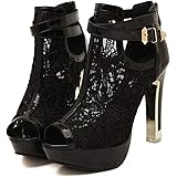 Getmorebeauty Women's Ankle Strap Heels - Black White Retro High Heels - 4 Inch Chunky Heel Sandals