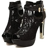 getmorebeauty Women's Pretty Lace Flowers Open Toes High Heels Ankle Boots