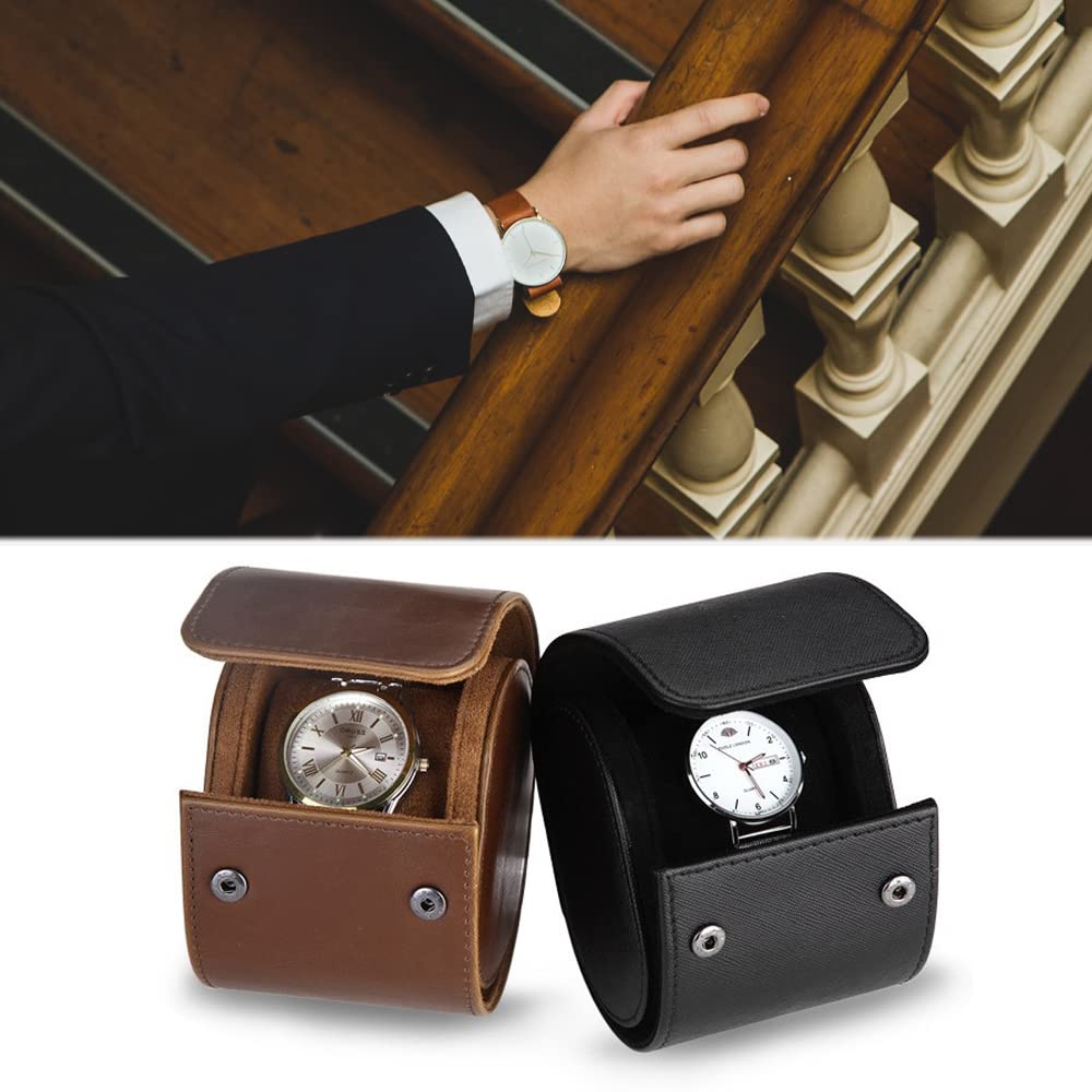 Rudmox Watch Travel Case, Luxury Leather Watch Roll Organizer Box, Jewelry Storage Case Gifts for Man and Woman Christmas Anniversary Birthday(Brown)