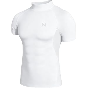 isnowood Men's Compression Shirt Short Sleeve, Mock Turtleneck Cool Dry Athletic Undershirt, Gym Workout Sports Base Layer