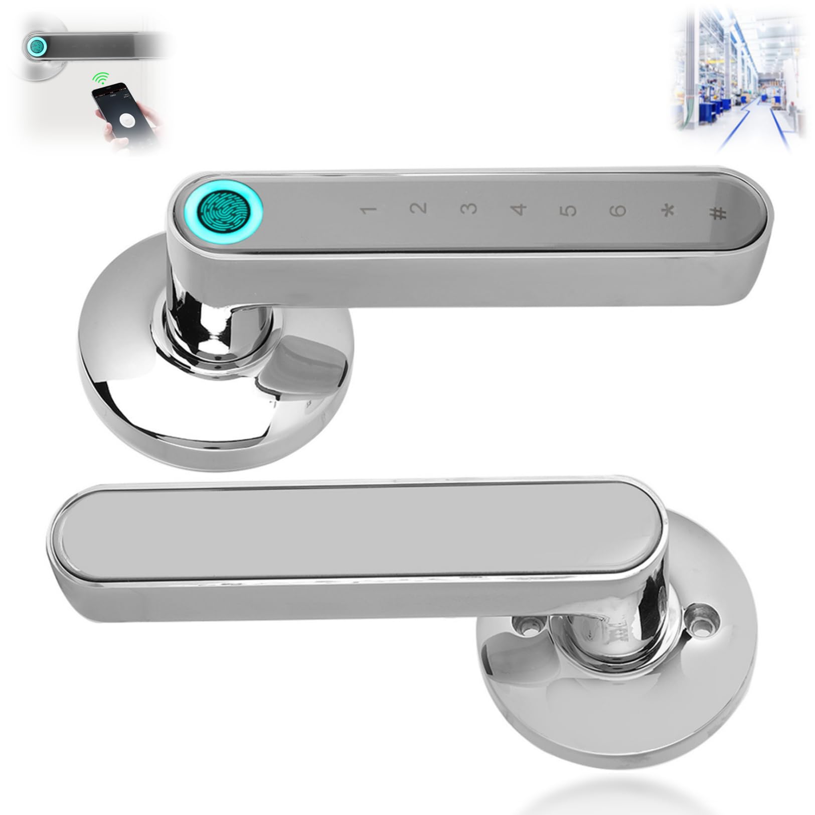 Home Security Lock, Zinc Alloy Fingerprint Door Lock Fingerprint Internal Door Lock Biometric Smart Door Handle 4 Unlocking Methods USB Charging Locks for Home/Office Security System