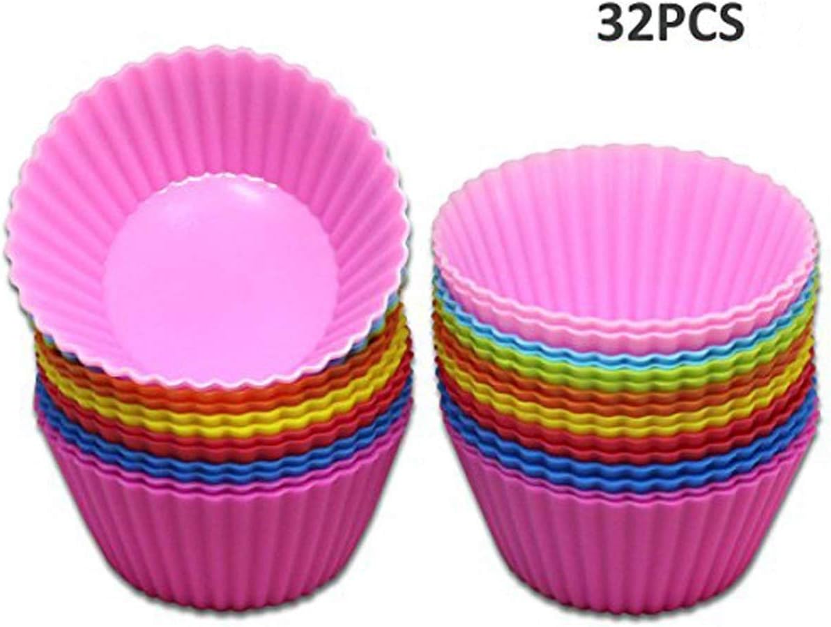 jiele 32pcs Cupcake Cake Mould,Egg Tart Mold,Pudding Mold,Silica Gel Egg Tart Mould Metal Non Stick Flan Tin Cupcake Cookie Flower Shaped Mold Kitchen Craft Baking Tools
