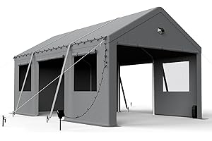 Benass 12x20 Carport, Heavy Duty Car Port, Portable Garage Carports Canopy with Roll Up Doors & Windows and Removable Sidewalls, Grey