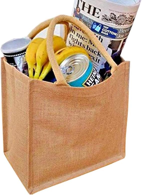 10 x Jute Hessian Shopping Bag with Natural Colour Cotton Corded