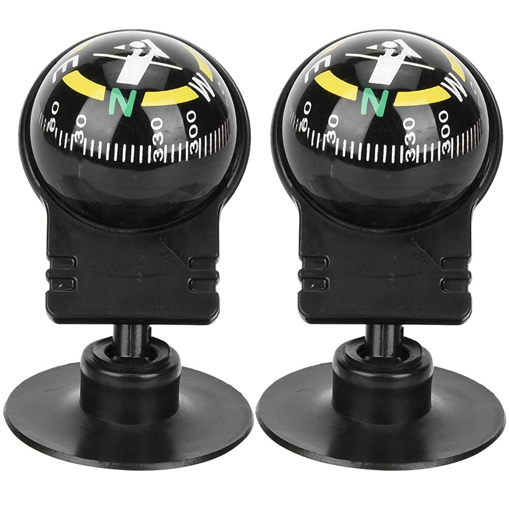 VBESTLIFE Vehicle Ball Compass, 2pcs Portable, Suction Cup Mini Compass