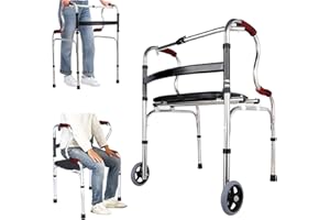 OCKYOOZ Foldable Walker with Wheels for Seniors, Adjustable Height Standard Walking Aid Seat, Lightweight Rolling Walker for 