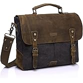 VASCHY Messenger bag for men, Vintage Leather Canvas Satchel 14in Laptop Crossbody Shoulder Bag