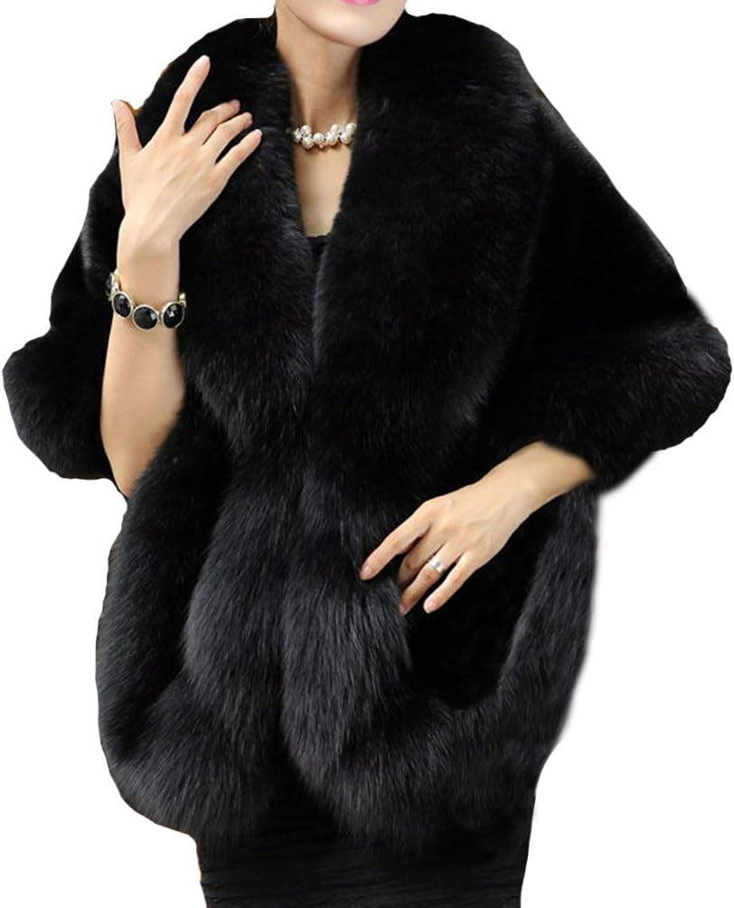 Helan Women's Soft Long Faux Fox Fur Shawl