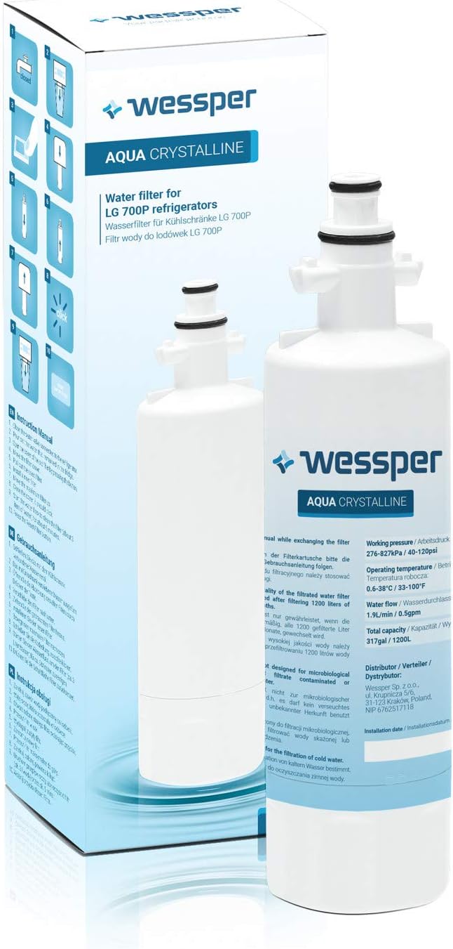 Wessper® Aqua Crystalline Fridge Freezer Water Filter for Beko 9256712 4394650100 SBS4K Blomberg KFD9952PXD IWD1004ET KFD9952PXDUK Lamona HJA6110 LAM6100 Grundig 487960000 GSN9440XA
