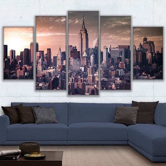 RuiYa Wall Art marco 5 pared lona pintura 200x100cm Anochecer