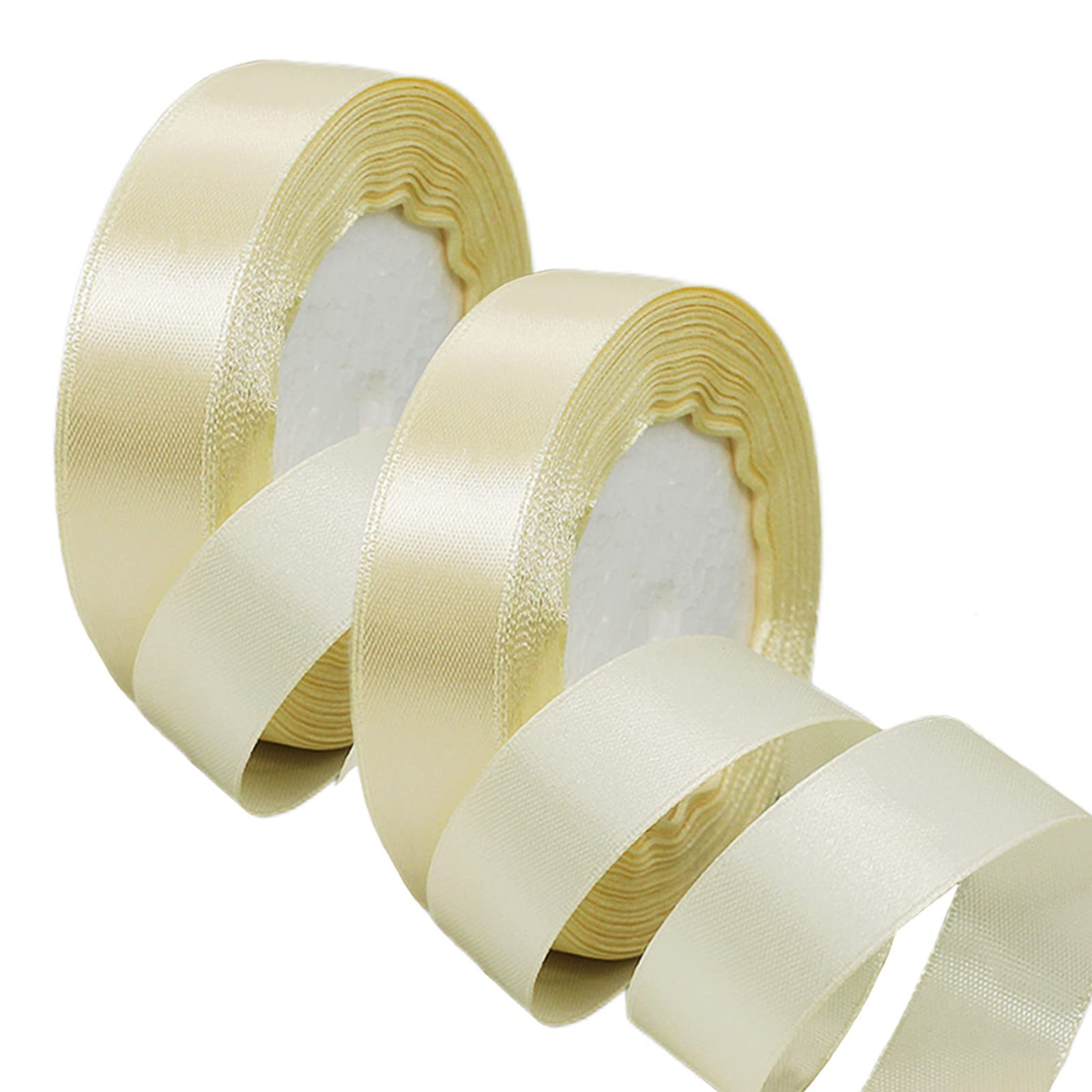 2 x 20mm Wide Ivory Ribbon Thick Cream Wedding Car Ribbon 22m, 4/5 inch Thick Off White Satin Ribbon for Gift Wrapping Wedding Christmas Birthday Cake Hair Bow Florist Bouquet Crafts Decorations