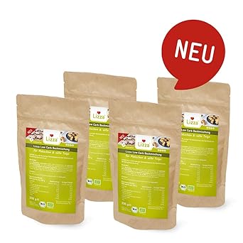Lizza Low Carb Backmischung für süße Teige wie z.B. Muffins. Bio. Glutenfrei. Vegan. (4x 200g)