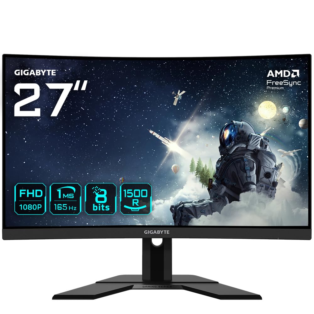 Gigabyte G27FC A 27" FHD Curved Gaming Monitor - 1920 x 1080, 1500R, 165Hz, 1ms, 250 cd/m², FreeSync Premium, HDMI 1.4, DisplayPort 1.2