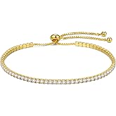 Ferkerylu 14K Gold Plated Tennis Bracelets for Women, 2mm Cubic Zirconia Classic Diamond Tennis Bracelets for Women, Jewelry Gift for Women Mom Her, Adjustable Slider, 9.4 Inch