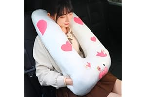 MissSoul Kids Travel Pillow for Car Seat with Hand Muff, Strawberry Cartoon Neck & Headrest Seat Belt Pillow for Car Road Trips Long-Distance Travel Sleeping Pillow for Adults and Children, Cow
