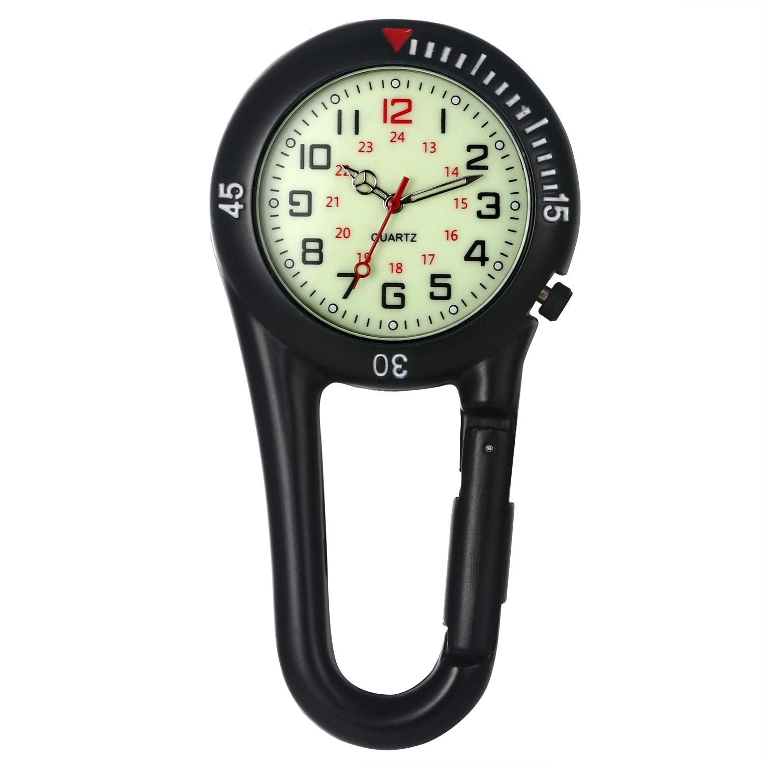 JewelryWe Men Women Carabiner Watch Clip-on Quarzt Night Light Alloy Backpack Buckle Belt fob Watches for Rock Climbing Doctors Nurses