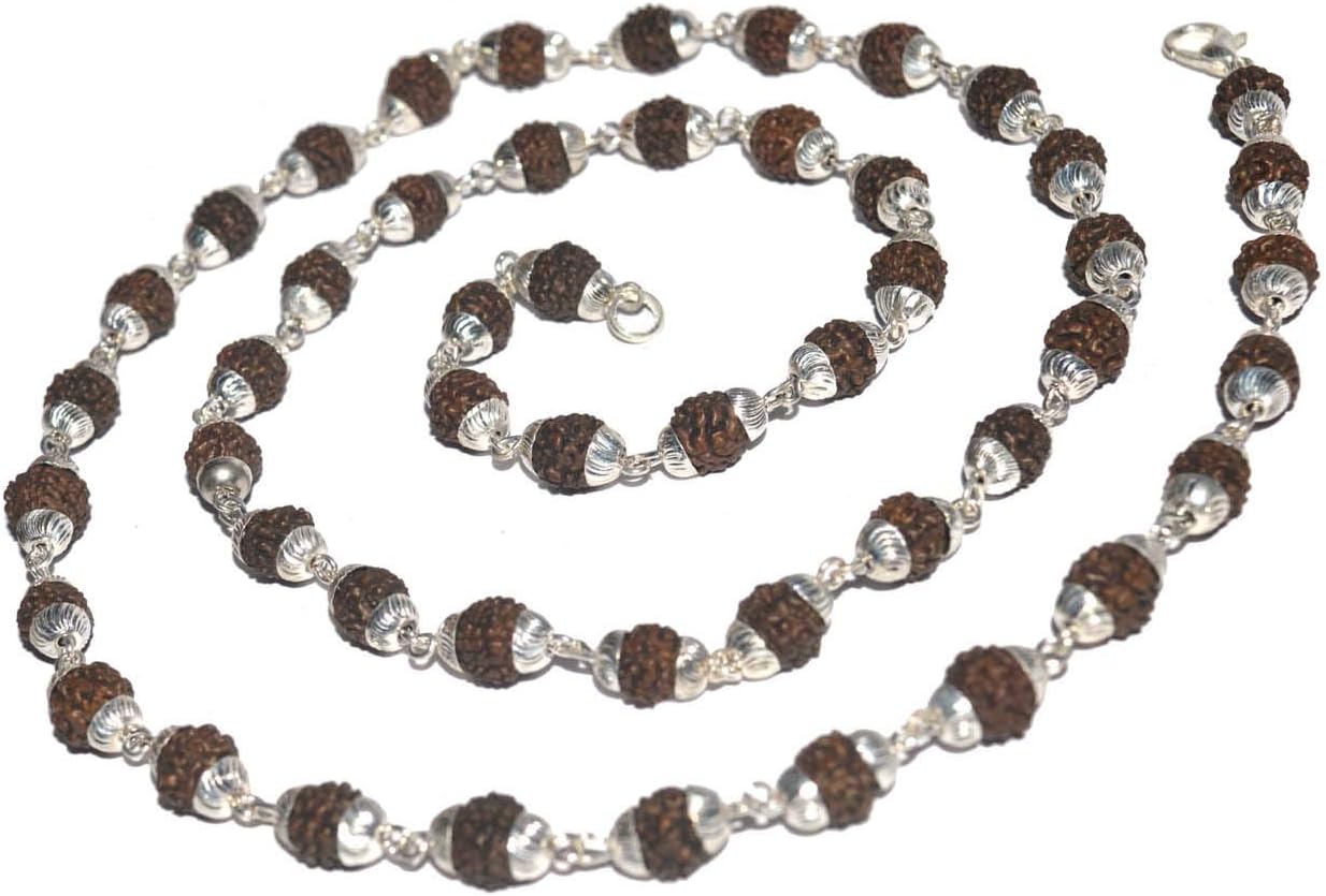 Fabzeel 24-inch Rudraksha Silver Plated Hindu Religious Mala for Men and Women