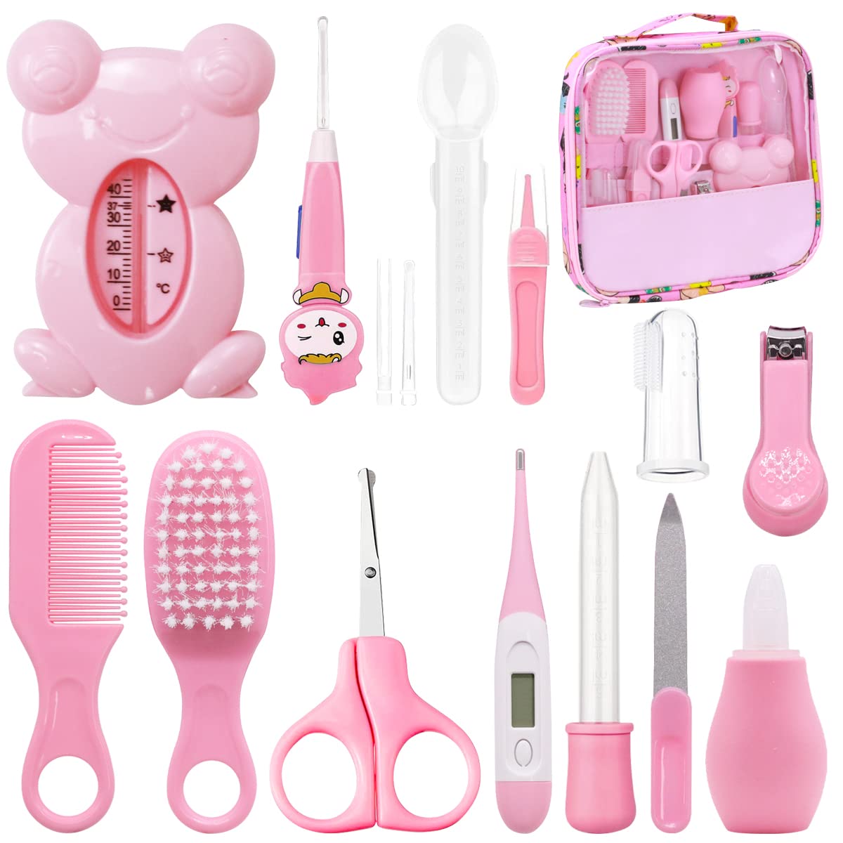 VicBou 13pcs Baby Grooming kit, Newborn Baby Care Accessories with Bag, Baby Hair Nail Thermometer Care Set, Baby Healthcare Set for Newborn Infant, Toddler Girls & Boys