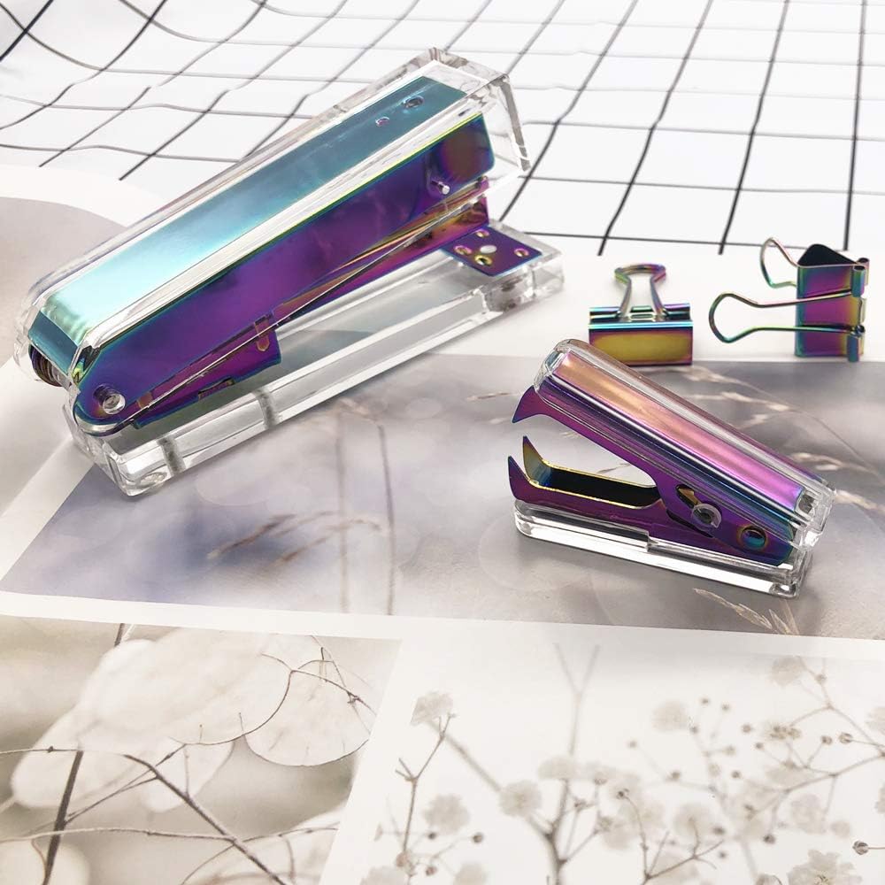1 Pack Rainbow Staples Remover Clear Acrylic Body Steel Jaws Staple Puller Removal Tool for Dress Up Home Office School Desk Accessories Gift (1 Pack, Clear & Rainbow Tone) : Office Products
