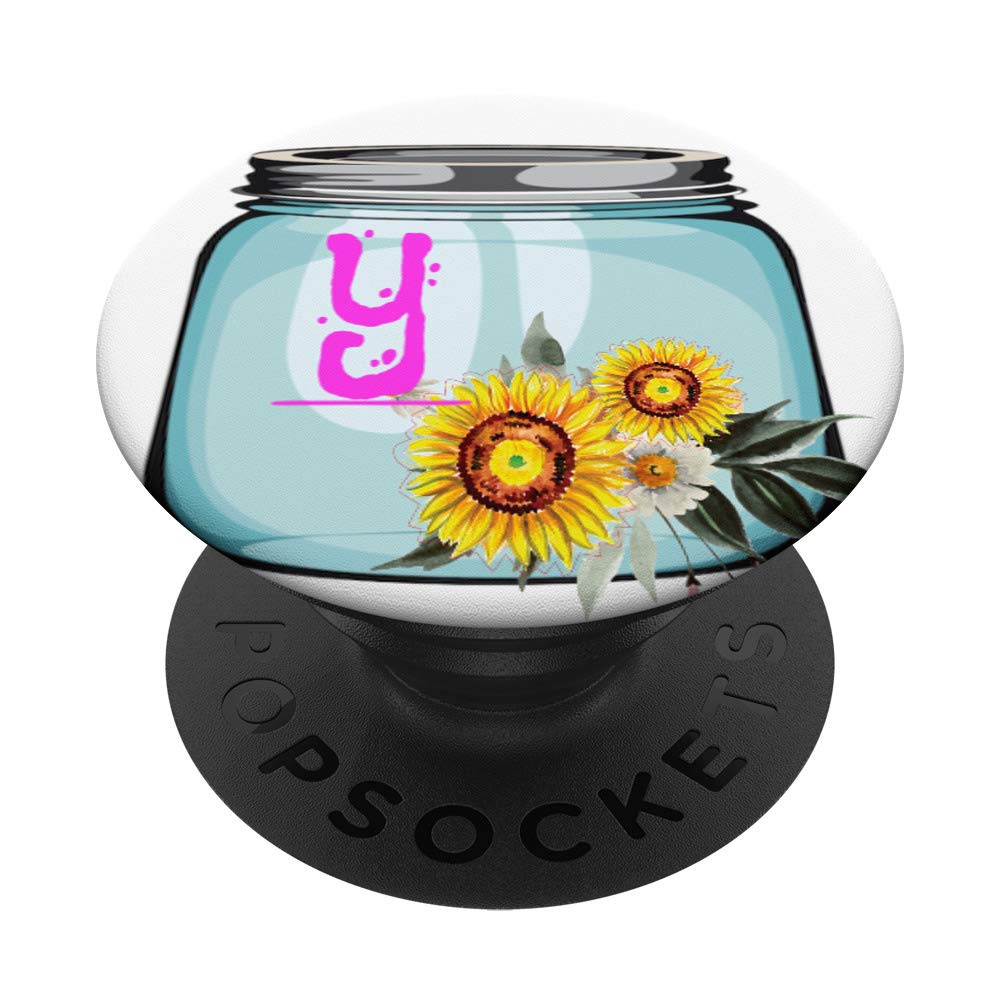 Monogram Y Sunflowers Blue Canning Jar PopSockets PopGrip: Swappable Grip for Phones & Tablets