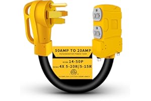 CORDMITPRO Overload Protection 50 Amp to 20 Amp 110V RV Generator Distribution Adapter, 50 Amp to 110 Adapter, NEMA 14-50P to 4 X 5-20R/15R, 4-Prong 50A to Multiple Household Outlet Adapter, ETL Listed 1.5FT