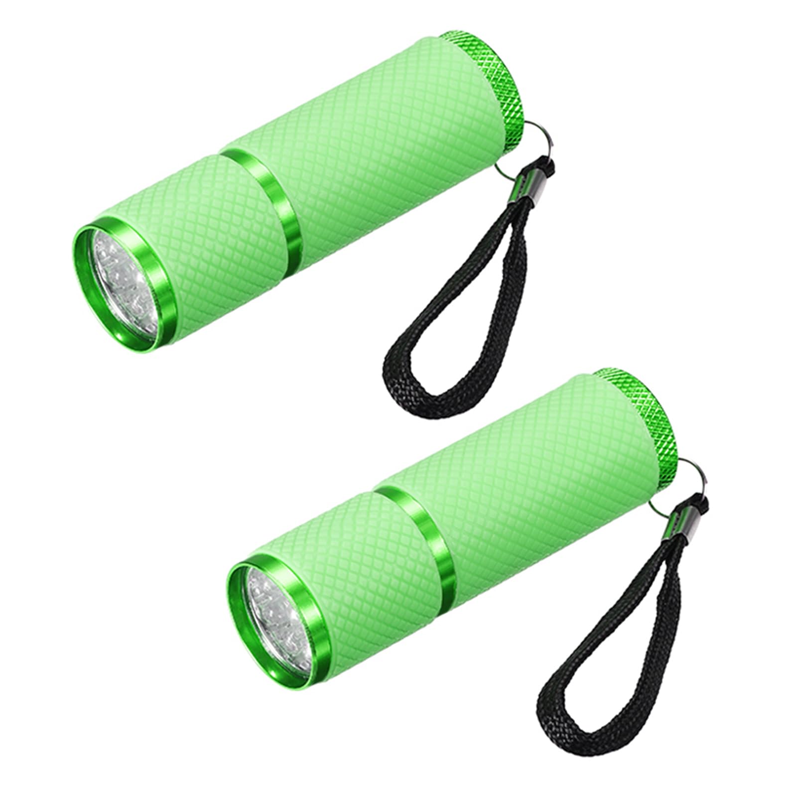 PATIKIL 9 LED Glow in Dark Flashlights, 2 Pcs Mini Aluminum Flashlight Rubber Coated Flashlight with Strap for Camping, Hiking, Party, Green