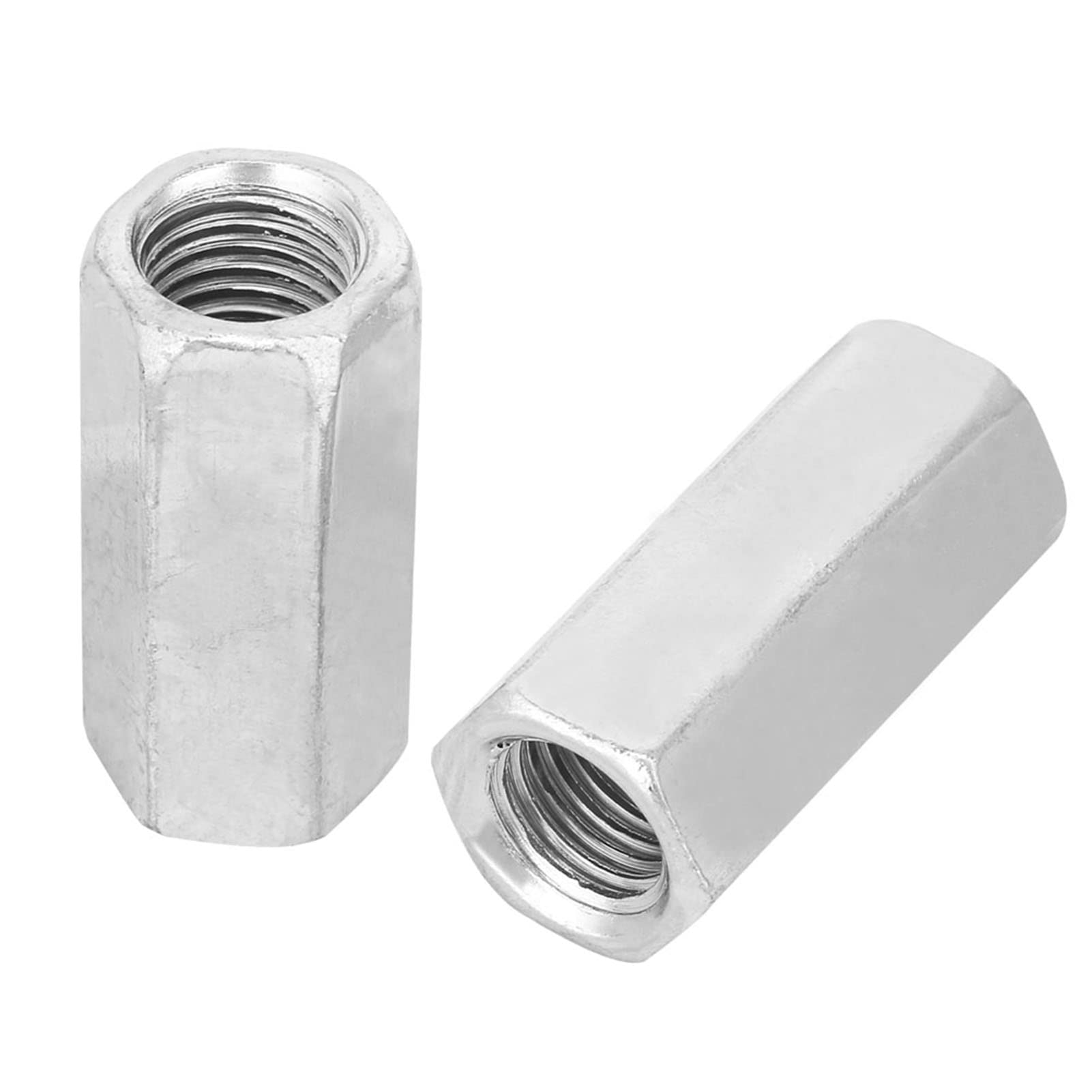 2pcs Zinc Plated Steel Long Hex Nut M16*50 Hexagonal Thread Nut Threaded