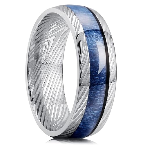 King Will 8mm Men Titanium Wedding Ring Blue Maple Wood inlay and