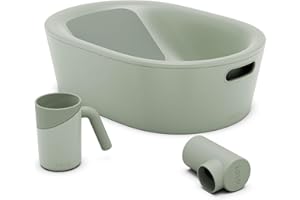 Lalo Bathtime Starter Kit - Modern Baby Bathtub, Rinse Cup & Spout Cover Bundle, Safe & Clean Design for Newborns, Minimalist Design, Easy to Clean, 25.3 x 18 x 7.7 in, 10 lb - Sage