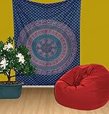 ENN ELL ENTERPRISES Hippie Intricate Design Elephant and Parrot Mandala Bohemian Indian Bedspread Relaxation Tapestry, 84X54 Inches, Blue