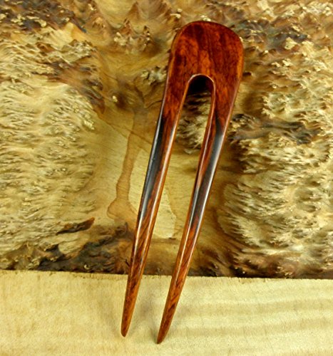JWL (1) Laos Rosewood Two Prong Curved 5 Inch Hair Fork FPL 4 Inches Stick Pick Pic Pin Bun Holder - Hawaiian Style