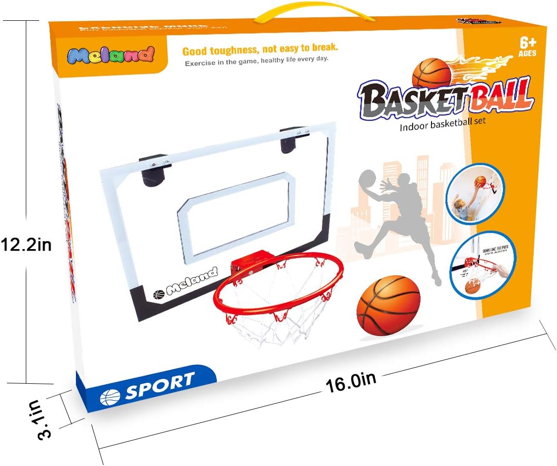 Meland Indoor Mini Basketball Hoop Set for Kids - Basketball Hoop for Door with 4 Balls & Complete Basketball Accessories - Basketball Toy Gifts for Kids Boys Teens: Toys & Games