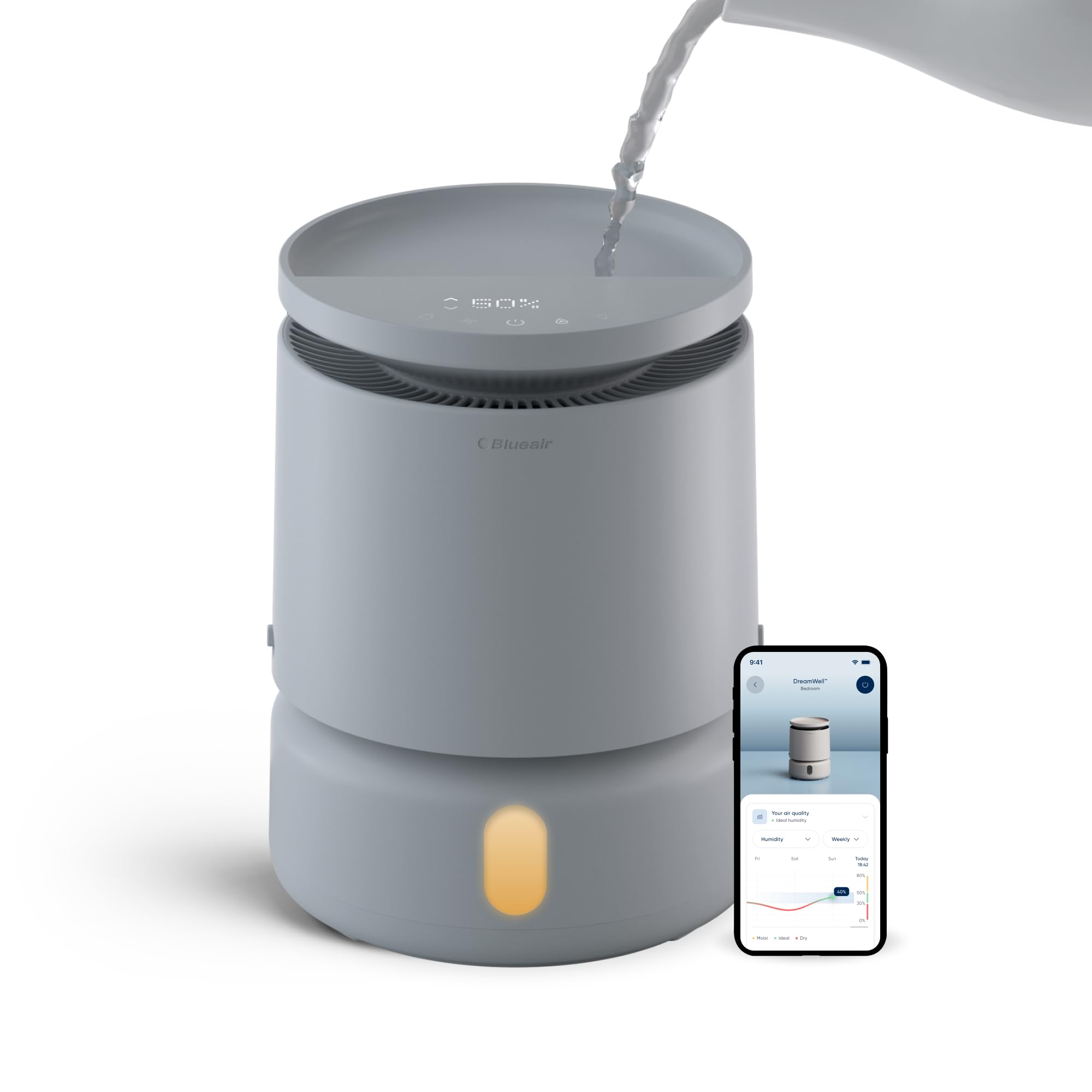 Photo 1 of BLUEAIR Room Humidifier - DreamWell - 48Hr Top-Fill Mist-Free InvisibleMist Technology Aroma Stone for Essential Oils and Soothing Mood Lighting - Quiet Operation for Bedroom and Home Use, Grey