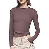 PUMIEY Women's Long Sleeve T Shirts Crew Neck Slim Fit Tops Sexy Basic Tee Smoke Cloud Pro Collection