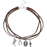 ONLYJUMP Bohemia Layered Western Leather Rope Choker Necklace for Women Boho Stackable Turquoise Pendant Necklaces Chain Layered Western Necklace Accessories Jewelry Gift