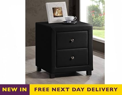 Time Living Chelsea Two Drawer Black Faux Leather Bedside Cabinet